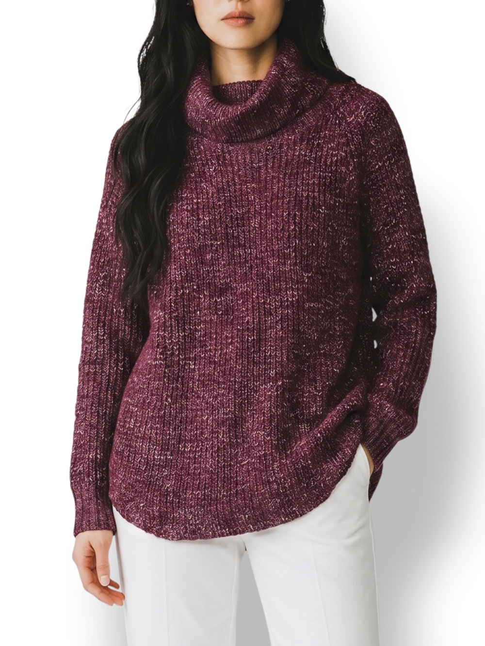 Free People Chunky Cowl Neck Tunic Sweater Purple Marled Oversized Large
